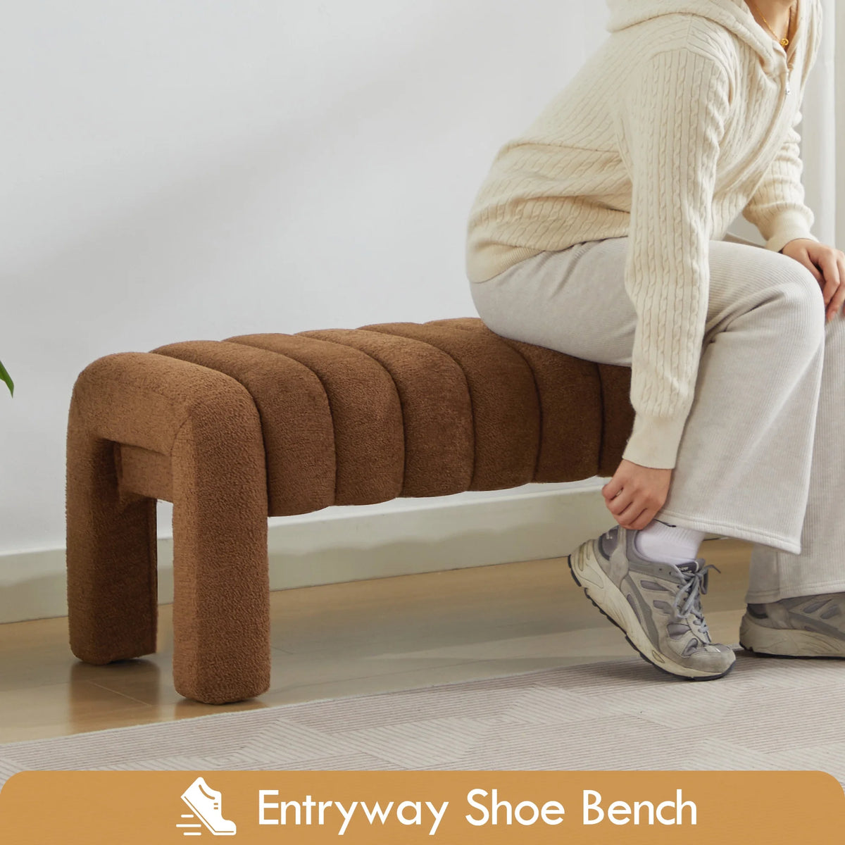 Zesthouse 63�� End of Bed Bench, Linen Tufted Upholstered Ottoman Bench with Padded Seat and Solid Wood Leg, Modern Entryway Bench for Bedroom, Living Room, Beige