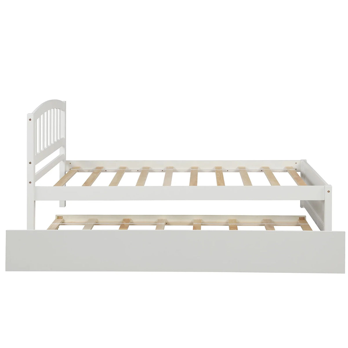 Aukfa Twin Platform Bed with Trundle - Trundle Bed with Headboard for Kids Teens - White