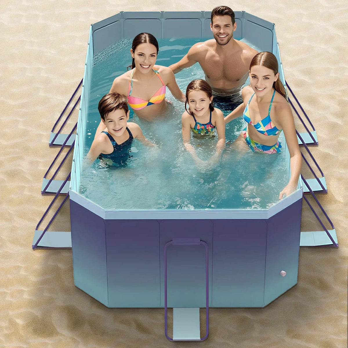 Foldable Swimming Pool, Large Non-Inflatable Outdoor Pools for Kids Adults Above Ground Pools, 116in
