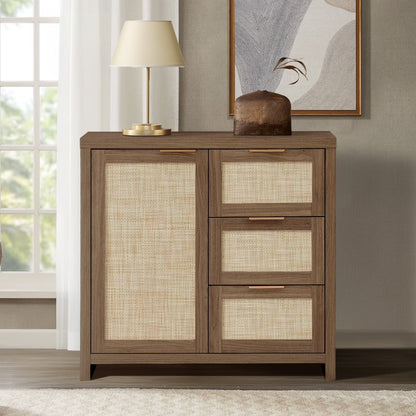 ARKANTOS Sideboards and Buffets, Boho Storage Cabinets with Rattan Doors and Drawers, Natural Oak