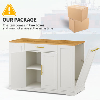 DWVO Kitchen Storage Cart with Trash Can Storage Cabinet, Rolling Kitchen Island with Wheels and Drawers for 13-Gallon Trash Bin, Gray