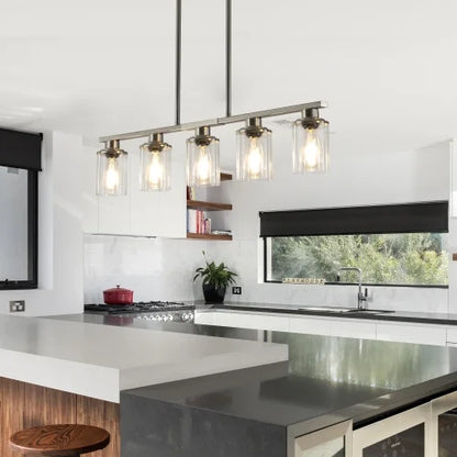 ACE-LIGHTS,Modern Industrial 5-Light Chandelier with Clear Glass Shades(Bulbs Not Included),Hanging Ceiling Light Fixture for Living Room,Dining Room,Kitchen Island(Black)
