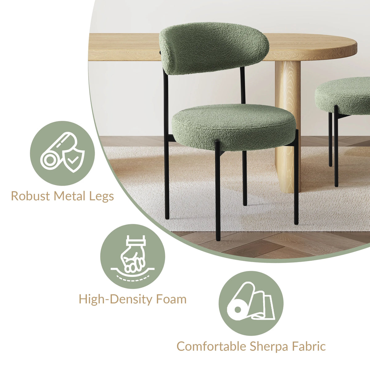 WestinTrends Alexandria Mid-Century Modern Upholstered Sherpa Round Dining Chairs (Set of 4), Sunset Gold