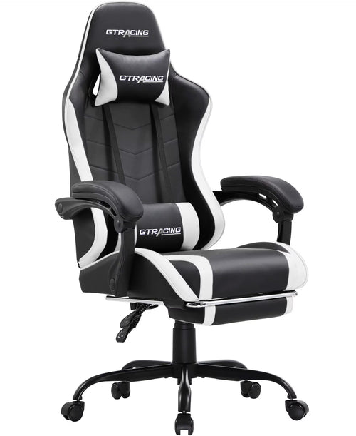 GTRACING GTWD-200 Ergonomic Gaming Chair with Adjustable Pillows and Footrest , White