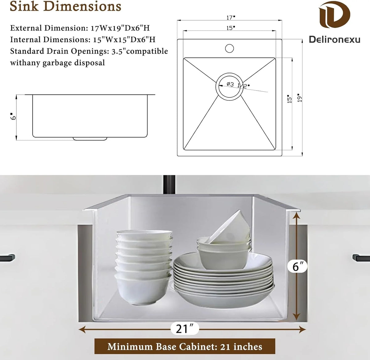 17 Inch Bar Sink Drop In �C  Small Kitchen Sink, Modern 18 Gauge Stainless Steel sink with Brushed Finish, 17"x19"x6" Single Bowl kitchen Sinks for RV, Prep, and Outdoor Use