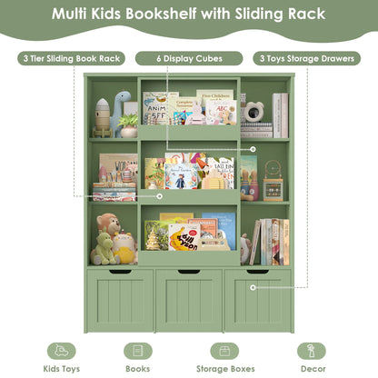 Homfa 6 Cube Toy Storage, Cube Organizer with Sliding Rack, 3 Drawer Kids Bookcase and Bookshelf, White