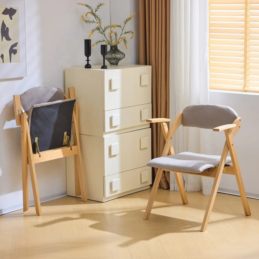 IVV 2-Pack Beechwood Folding Chairs with Cushioned Seat and Backrest, No-Assembly Guest Chairs for Home, Office, or Events (Beige)