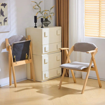 IVV 2-Pack Beechwood Folding Chairs with Cushioned Seat and Backrest, No-Assembly Guest Chairs for Home, Office, or Events (Beige)