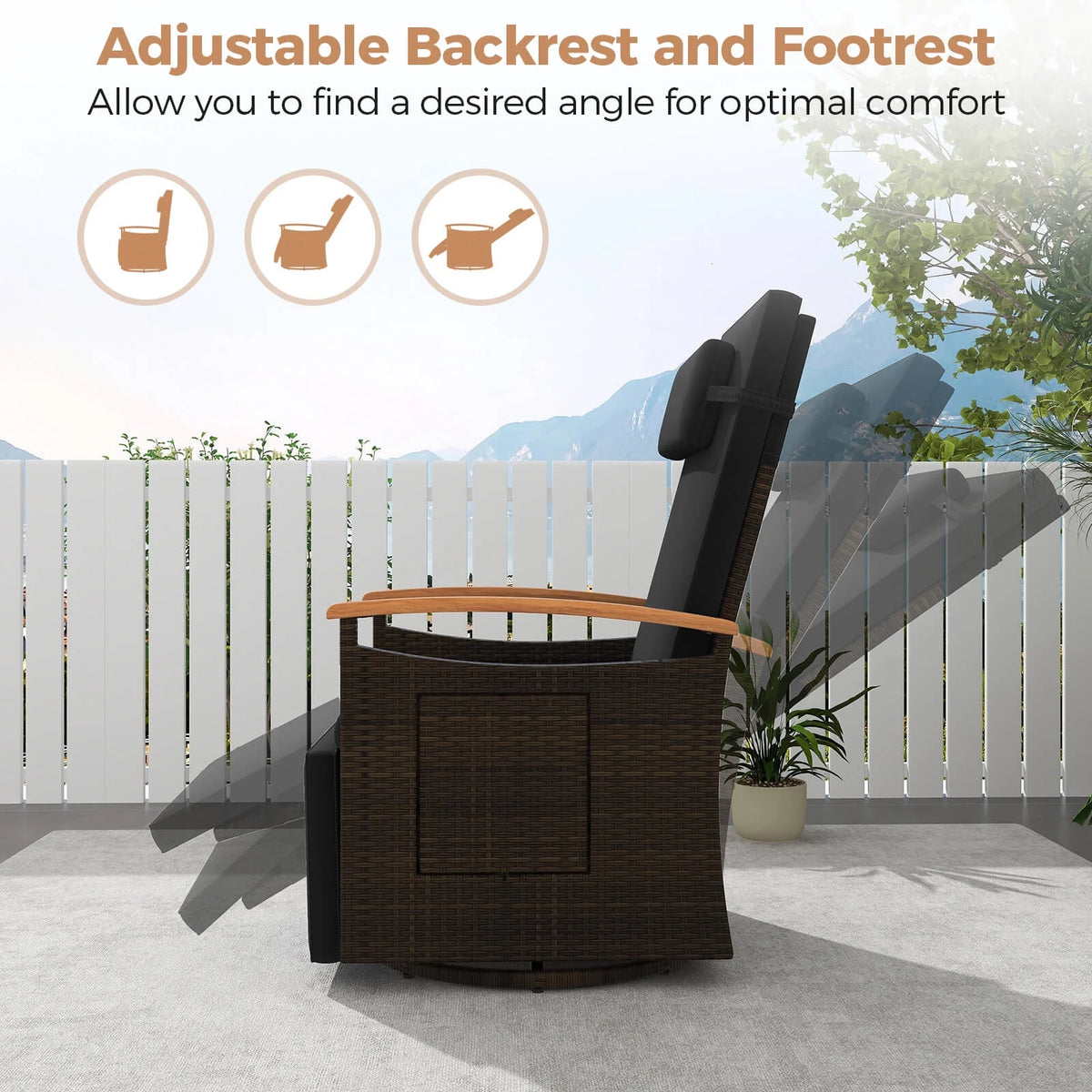 Costway Outdoor 360�� Swivel Rattan Recliner Chair Patio Wicker Chaise Lounge Chair Beige