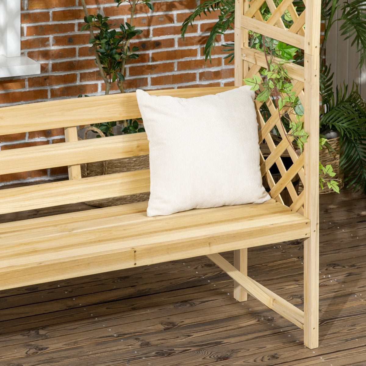 DUOSONG Outsunny Patio Garden Bench Arbor Arch With Pergola And 2 Trellises, 3 Seat Natural Wooden Outdoor Bench For Grape Vines & Climbing Plants, Backyard Decor, Natural Natural Wood Garden &