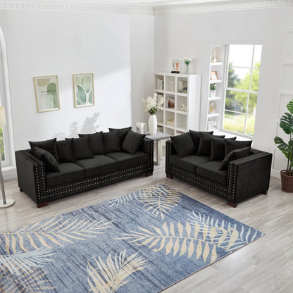 Modern Velvet Sofa Set 2+3 Seater Sofa Loveseat Couch with Silver Nail Trim, Square Armrests and Hidden Storage, Luxury Living Room Couch with Pocket Spring Cushions