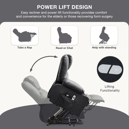 JONPONY Power Lift Recliner Chair Recliners for Elderly with Heat and Massage Recliner Chair for Living Room with Infinite Position and Side Pocket,USB Charge Port,Black