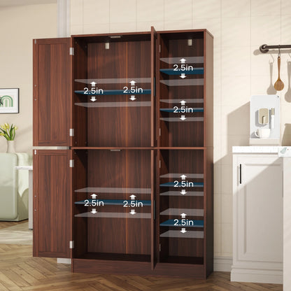 63" Tall Kitchen Pantry, Kitchen Pantry Cabinet with 4 Doors and Adjustable Shelves, Storage Cabinet for Dining Room, Laundry Room, Oak