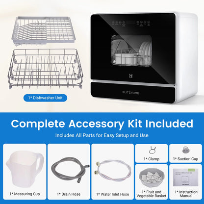 BLITZHOME Portable Countertop Dishwashers, Compact Smart Dishwashers with 5 L Built-in Water Tank,5 Modes and Baby Care for Apartments& RVs, No Installation Needed