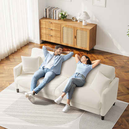83" Comfortable Upholstered Sofa, 3 Seater Couch for Living Room, Neche Big Loveseat with Extra Deep Seats , 2 Pillows, Beige White