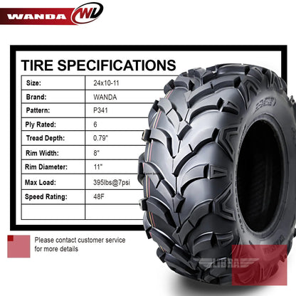 2 New WANDA ATV/UTV Tires 24x10-11 /6PR P341 - 10155