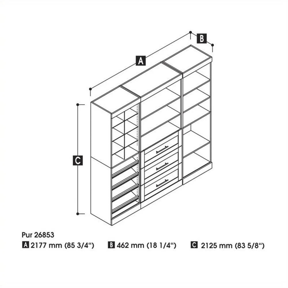 Bestar Pur 86W Closet Organizer System in White - Engineered Wood