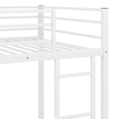 Twin Over Twin Metal Bunk Bed, Low Twin Bunk Bed With Safety Guardrail and Ladder,No Box Spring Needed,Steel Bunk Bed Platform Suitable for Girls Boys Teens, White