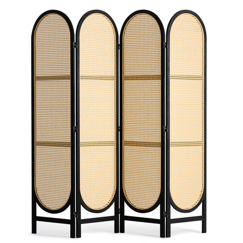 KFFKFF Quadruple Panel Space Separator, Artisan-Crafted Rattan Foldable Privacy Barriers with Connectors, Movable Space Partitions, Timber Independent Room Splitter for Sleeping Quarters, Cocoa
