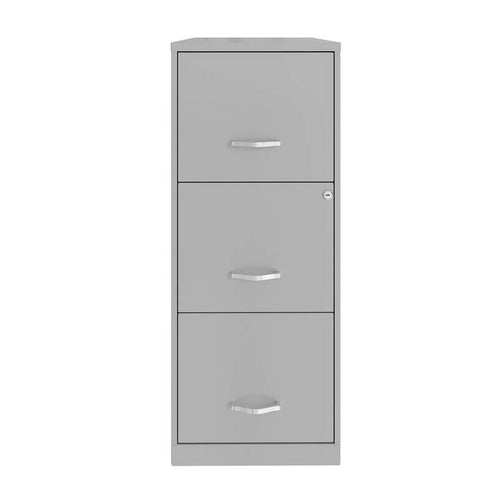 Space Solutions 3 Drawer Modern Metal Vertical File Cabinet with Lock in Silver