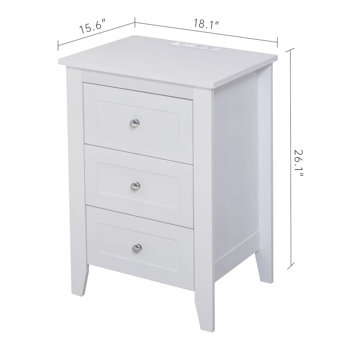 Glavbiku Modern White 3 Drawer Nightstand Set of 2 with USB Ports & Power Outlets for Bedrooms,Adult