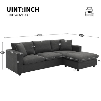 Harper & Bright Designs Modern Sectional Sofa 3 Seat Couch with Ottoman, Upholstered L Shaped Cloud Couch for Small Space Apartment Office, White