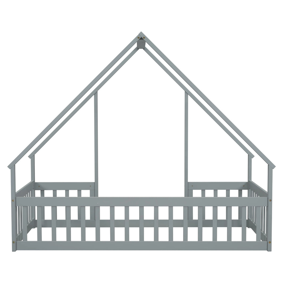 Bellemave Twin Size Floor Bed Frame, Wooden House Bed Twin Size with Fence, Montessori Bed with Guardrails for Bedroom (White)