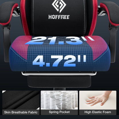 Hoffree Gaming Chair with Massage Fabric Office Chair with footrest for Adults, Ergonomic Gamer Chair with Headrest and Lumbar Support for Office Gaming, 440 LBS
