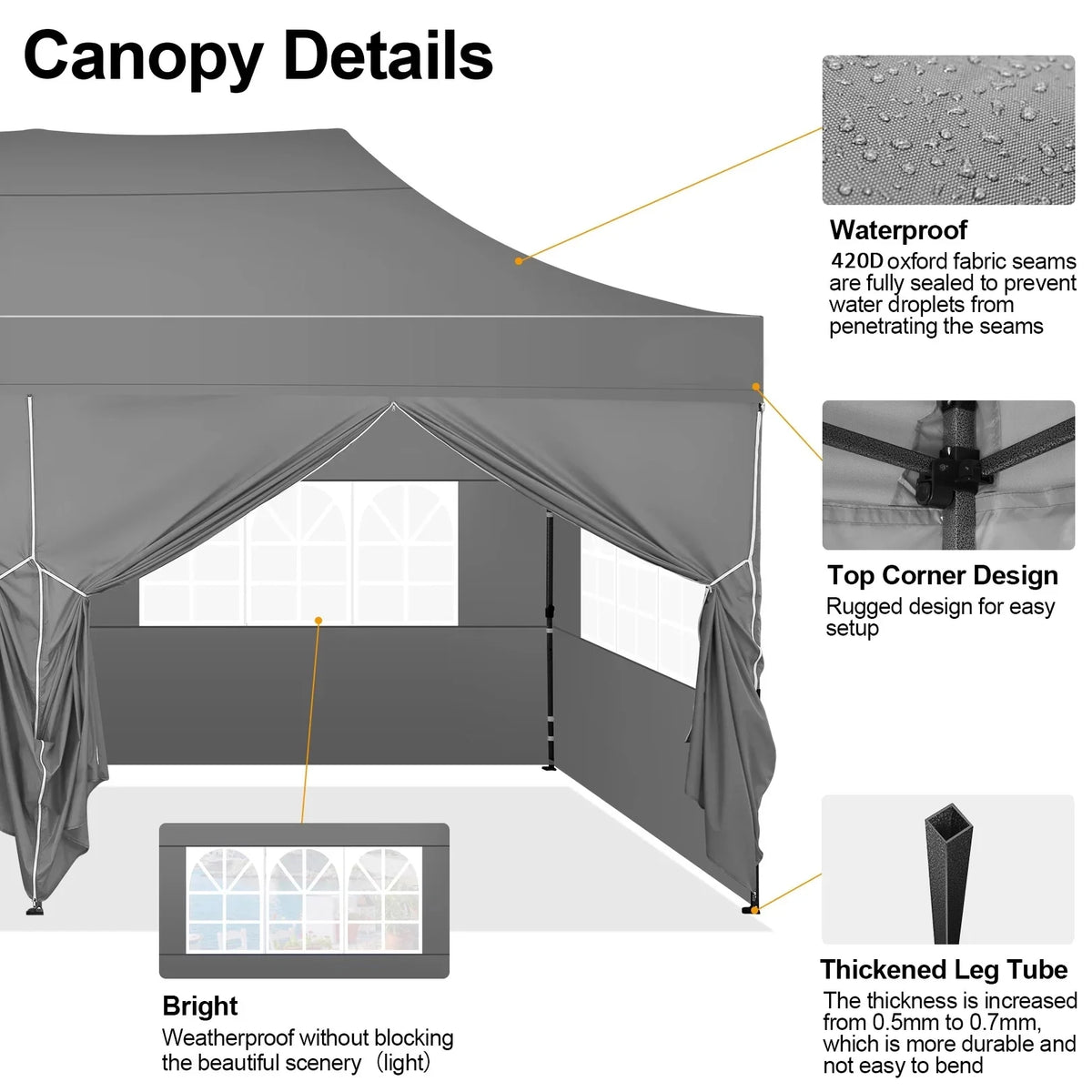 COBIZI 10x20 Heavy Duty Pop up Canopy Tent with 6 sidewalls Easy Up Commercial Outdoor Canopy Wedding Party Tent for Beach All Season Wind & Waterproof Gazebo with Roller Bag,Black(Frame Thickened)
