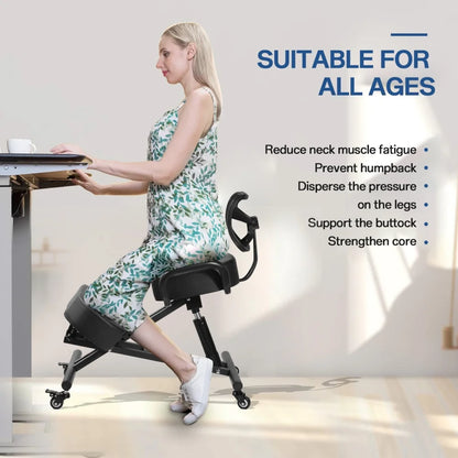Ergonomic Kneeling Chair with Smooth Casters, Thick Comfort Padding for All-Day Comfort in Medical Offices or Therapy Clinics(A)
