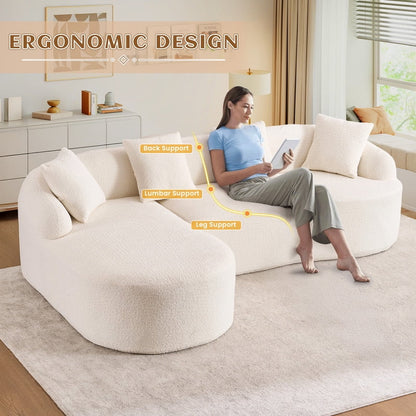 Timbernest 99" Modular Sectional Sofa with Pillows, Chenille L Shaped 3-Seater Couch with Deep Seat, White
