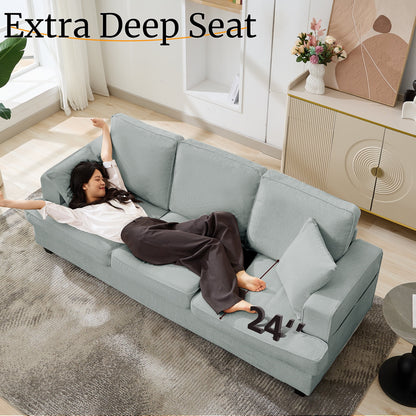 Korser 89" Chenille Sofa 3 Seater Couch with Extra Upholstered Deep Seats for Living Room,Removable Cover,Beige