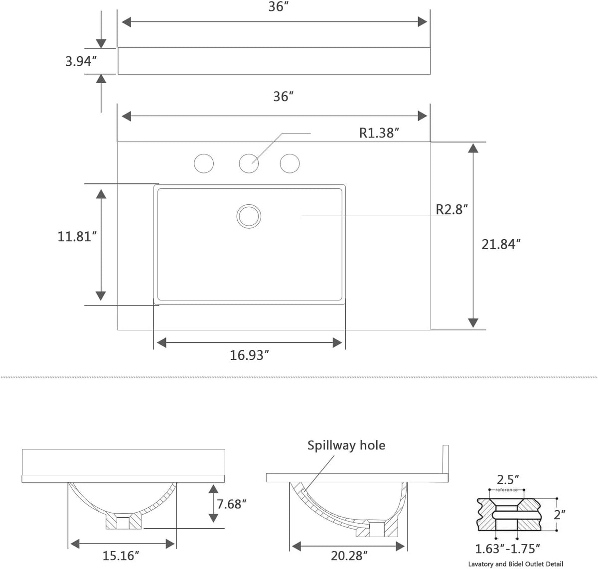 36x22 Engineered Stone Vanity Sink Top, White Bathroom Countertop with Undermount Left Sink, Vanity Top with 8 inch 3 Faucet Hole Spacing and Backsplash
