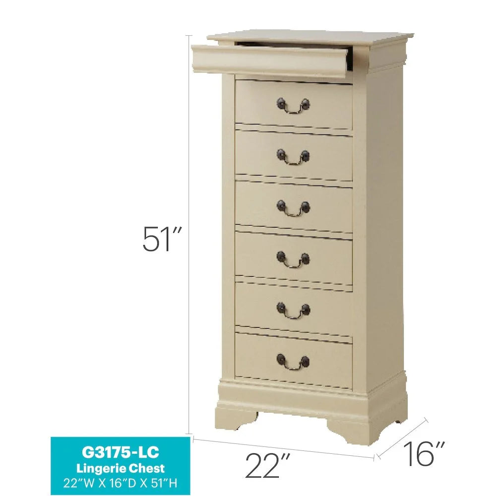 Glory Furniture Louis Phillipe 7 Drawer Lingerie Chest in Cherry