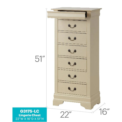 Glory Furniture Louis Phillipe 7 Drawer Lingerie Chest in Cherry