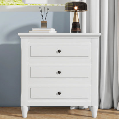 White Nightstand for Bedroom, Atumon Nightstand with 3 Drawers, Wood Bedside Table, Modern Nightstand Furniture for Bedroom, 28"L x 16.9"W x 28"H