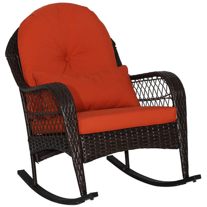 Costway Patio Wicker Rocking Chair W/Seat Back Cushions & Lumbar Pillow Porch Off White