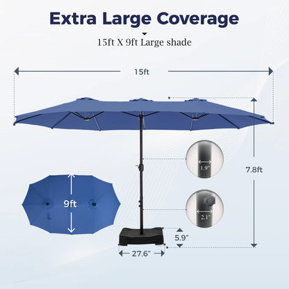 Alpha Joy 15ft Outdoor Patio Umbrella Extra-Large Double-Sided Garden Umbrella with Crank Handle and Base - Smoky Gray