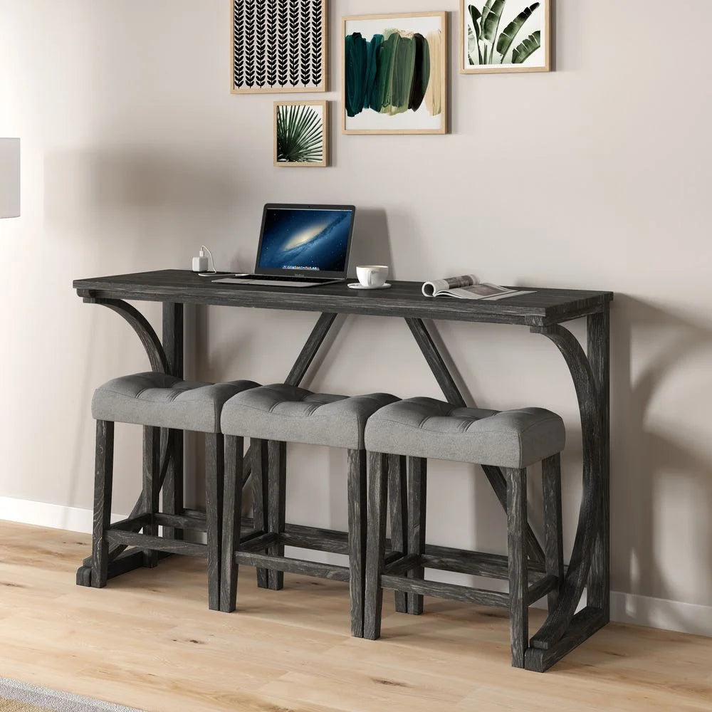 YINGYING 4 Piece Industrial Bar Table Set with Power Outlet, Bar Table and Chairs Set, Dining Table Set, Breakfast Table Set, for Living Room, Dining Room, Game Room