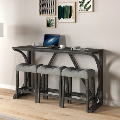 YINGYING 4 Piece Industrial Bar Table Set with Power Outlet, Bar Table and Chairs Set, Dining Table Set, Breakfast Table Set, for Living Room, Dining Room, Game Room