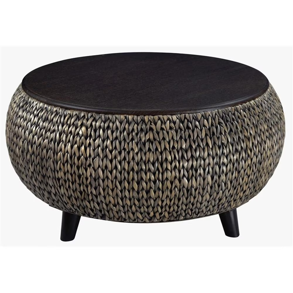 Gallerie Decor Bali Breeze Round Transitional Wood Coffee Table in Silver
