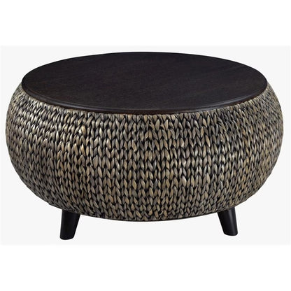 Gallerie Decor Bali Breeze Round Transitional Wood Coffee Table in Silver