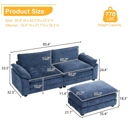 Zimtown Sectional Sofa with Ottoman, L Shaped Convertible Couch with Removable Chaise Chenille Fabric Sofa Set for 4-6 Persons Living Room Furniture Dark Grey