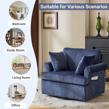 Ktaxon Swivel Accent Chair, 360-Degree Rotation Reading Chair, Corduroy Fabric Sofa with Armrest Pockets, Solid Metal Base, Perfect for Living Room Bedroom Black