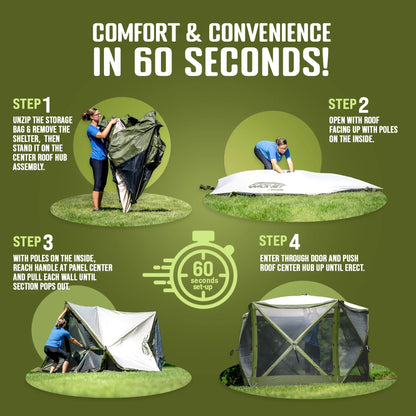 CLAM Quick-Set Pavilion 12.5 x 12.5' Portable Outdoor Canopy Shelter, Green