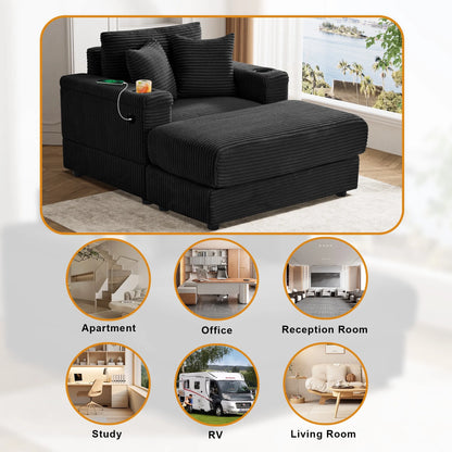 Wiilayok Oversized Lounge Chair Indoor,54" Corduroy Cloud Chaise Lounge Couch Indoor with Ottoman,Cup Holder for Living Room,Bedroom,Beige