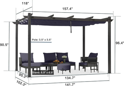 PURPLE LEAF Outdoor Retractable Pergola with Sun Shade Canopy 10' x 13' Patio Aluminum Pergola Shelter for Backyard Deck Garden Modern Metal Grape Trellis Pergola, Beige