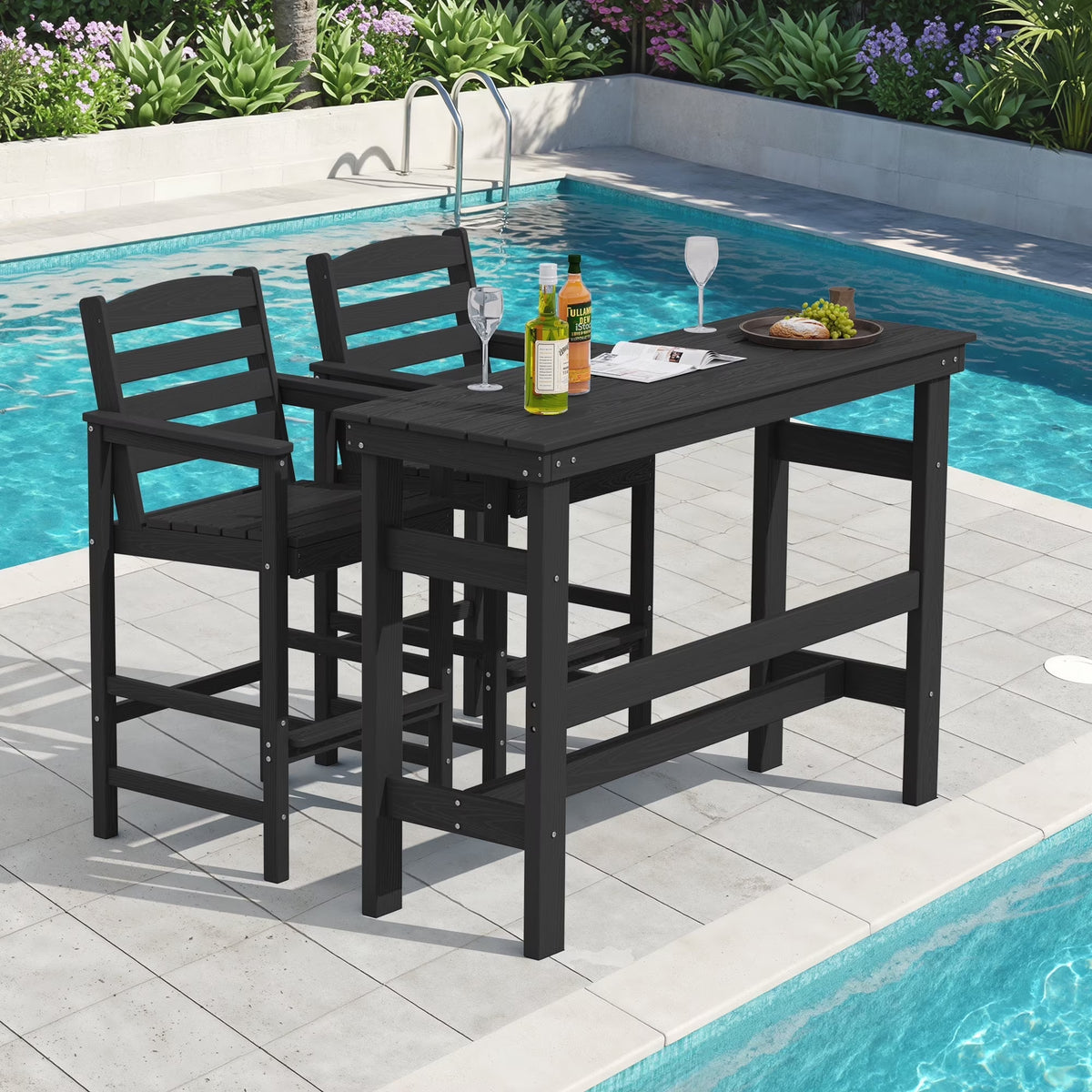 SERWALL 41" Outdoor Bar Table, HDPE All Weather Adirondack Outdoor Bar Height Table, Navy