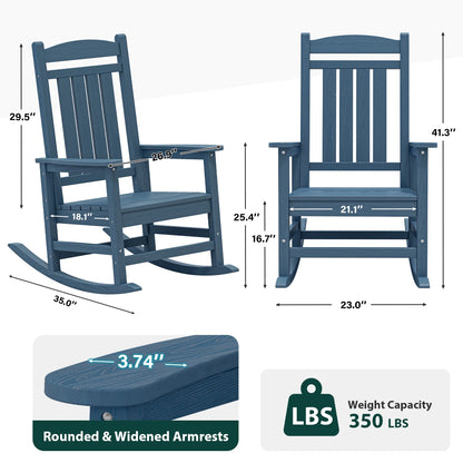 KINGYES HDPE Outdoor Rocking Chairs Set of 2,HDPE Patio Rocker for Porch,Black