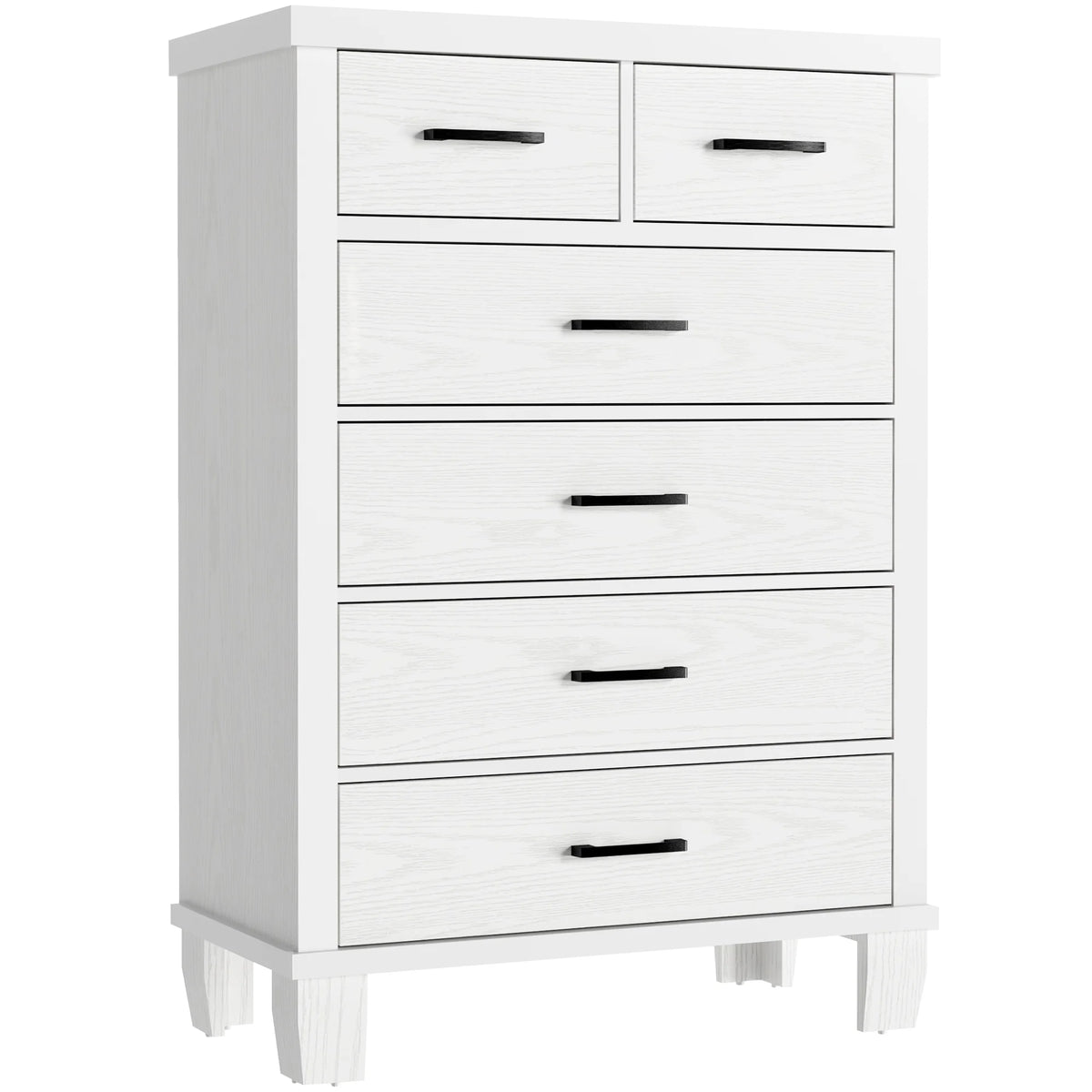 Homhougo White Dresser for Bedroom 6 Drawer, Wood Organizer Storage Cabinet with Gray Strip Drawer Door, Chest of Drawers for Closet, Living Room, Hallway, Nursery, Kids Bedroom